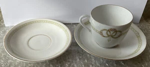 Taza de té y 2 platillos vintage KPM (Krister) (ALEMANIA)- blanco con borde verde- dorado - Imagen 1 de 7