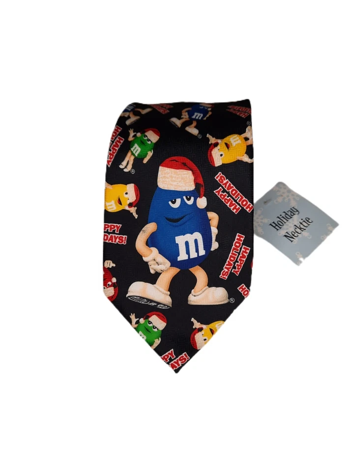 Corbata M&M Para Hombre Novedad Felices Fiestas Chocolate Caramelos Con Sombreros de Papá Noel Foto 1 de 3