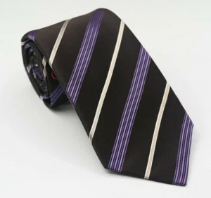 Nuevo con etiquetas Isaia Seda Marrón Oscuro Rayas Repp Regimental 7 Cuello Plegable Corbata 58L 3.25 W - Imagen 1 de 5