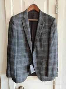 MSRP $995 HUGO BOSS STRETCH Tailored line Blue with Check SLIM Suit - 46C/36S - Picture 1 of 20