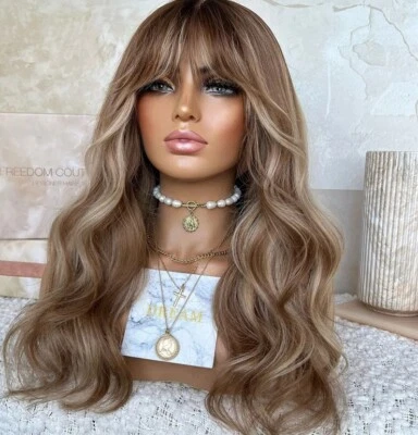 Peluca Highlights Wave con flequillo 100 % cabello humano peluca frontal de encaje Foto 1 de 4