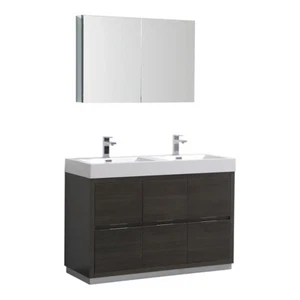 Fresca Valencia 48" Wood Bathroom Vanity with Double Sinks in Gray Oak - Picture 1 of 5