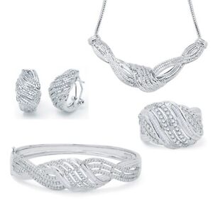 2.00 Carat Diamond Jewelry Set in Silver Over Brass 4 Pcs Jewlery Set for Women