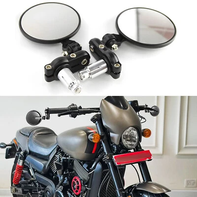 Motorcycle 7/8" Bar End RearView Side Mirrors For Harley Davidson Street Rod 750 Foto 1 de 4