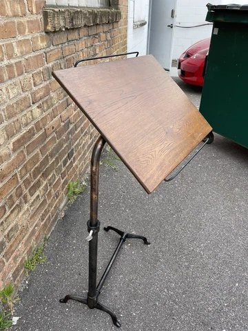 Vintage cast iron Industrial Typing drafting drawing table Oak Tilt top adjust Cover