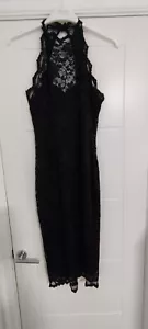 Amy Childs Collection Black Lace Stretch Dress Size 14 High Neck Bnwot Midi - Picture 1 of 2