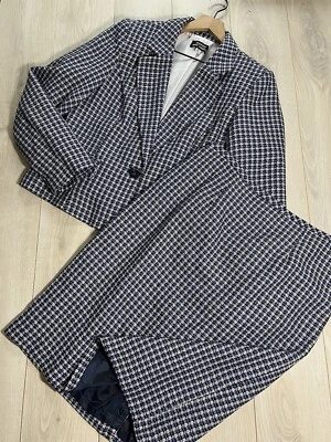 Giorgio Sant Angelo синий белый клетку Tweed одна кнопка куртка и юбка костюм размер 12 - Изображение 1 из 4