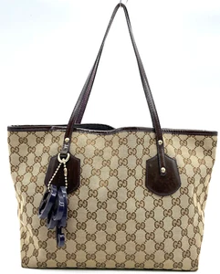Auth Gucci GG Canvas Leather Beige Tote Bag NS041597 - Picture 1 of 20
