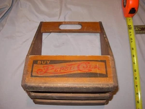 Vintage 1940s Wooden Pepsi Cola Double Dot Six Soda Bottle Carrier - Picture 1 of 12
