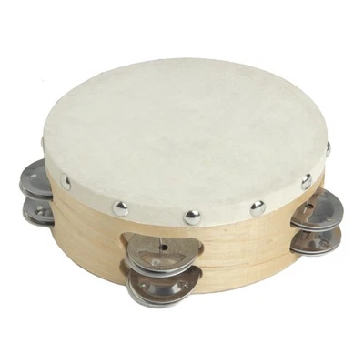 Felltambourine 6" Holz Natur Doppelreihig Ziegenfell Stahlschellen - Bild 1 von 4