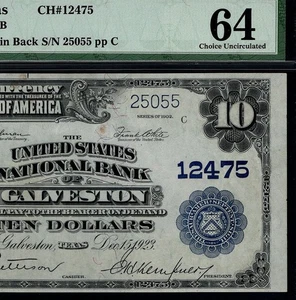 1902 $10 The U.S. National Bank of Galveston Ch#12475 PMG 64 (GHZ) - Picture 1 of 4
