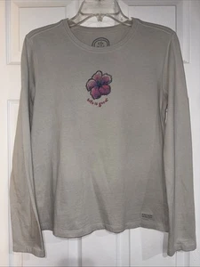 T-SHIRT DONNA LIFE IS GOOD TG XS - 100% cotone grigio "fiore di falco" manica lunga - Foto 1 di 4