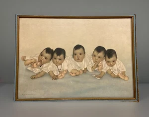 Vintage 1935 NEA SERVICE INC. Hand Colored Print “DIONNE QUINTUPLETS” Photo - Picture 1 of 5