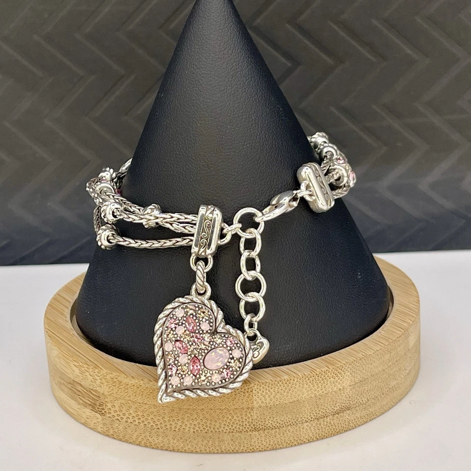 Brazalete Corazón Reversible Brighton Power of Pink Cristales Rosa Tono Plata Foto 1 de 4