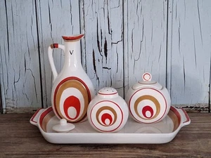 Vintage MCM Vinegar Bottle-Mustard Jar-Spice Shaker Japan Mod Abstract Design - Picture 1 of 12