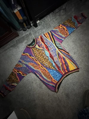 Vtg Tundra Canada Sweater Large Hip Hop 3D Knit Cosby Biggie Coogi Style Large - Image 1 of 4