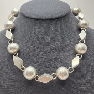 Collar Vintage México Taxco Forma de Bola y Diamante Plata de Ley 925 Firmado  - Imagen 1 de 14