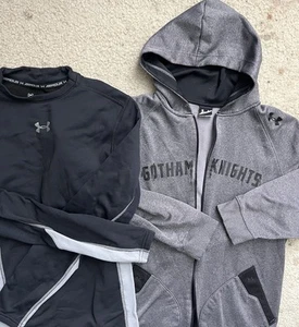 2 Lot Under Armour Mens M Compression Cold Gear Sweater Alter Ego Batman Hoodie - Picture 1 of 16