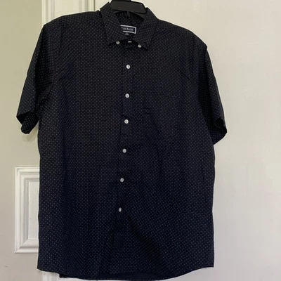 Club Room Mens Large Polka Dots Short-Sleeve Button-Up Stretch black color  - Image 1 of 4