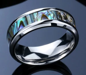 316L EDELSTAHL *** Bandring 8mm mit Abalone Paua-Muschel / Seeopal Größenauswahl - Bild 1 von 8