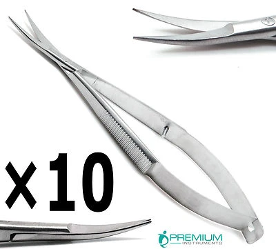 10x Nuevas Tijeras Curvas Castroviejo Afiladas/Afiladas 4.5" Micro Instrumentos de Cirugía Foto 1 de 4