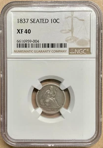 1837 NGC XF40 Liberty Seated Dime 10c - No Stars - Small Date - Picture 1 of 2