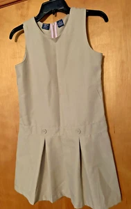 IZOD School Uniform Khaki Beige Dress Girls Size Ruffles Zipper Back Size 12 - Picture 1 of 3