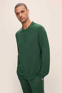 Camisa Eberjey Henry Tencel Pijama Henley Talla M Verde Manga Larga Relajada Suave - Imagen 1 de 10