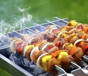 BBQ Skewers Stainless Steel 5 X Flat Skewers Meat Kebab Grill Cook Metal skewers - Picture 1 of 4
