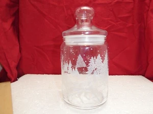 Vintage Luminarc Winter Sleigh Ride Christmas Holiday Candy Jar Canister Frosted - Picture 1 of 7