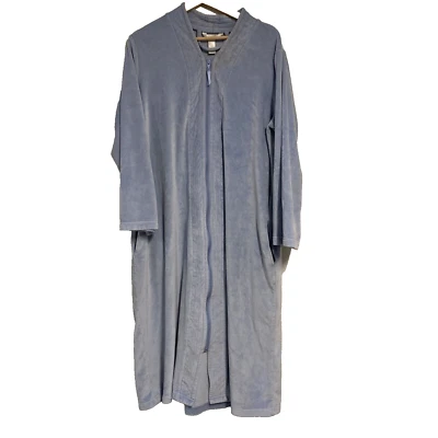 Adonna Ropa de Dormir Manga Larga Vestido de Noche Cremallera Frontal Talla Grande Terciopelo Azul Bebé Foto 1 de 4