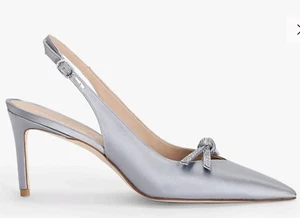 Stuart Weitzman NEU AUTHENTISCH $ 399 Damen grau Satin spitz zulaufend Slingback Größe 8 - Bild 1 von 9