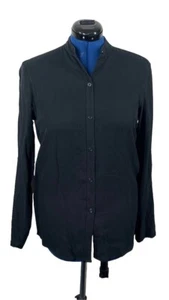 Lauren Ralph Lauren Damen Schwarz Seide Knopfleiste Hemd Rollriegel Ärmel Top Gr. S - Bild 1 von 11