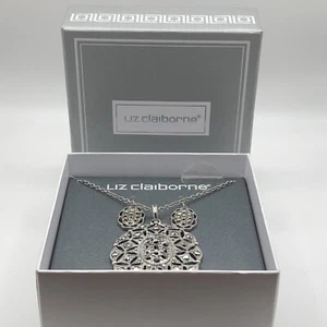 Liz Claiborne Marcasite Rhinestone Silver Plated Necklace & Earrings NIB - Picture 1 of 4