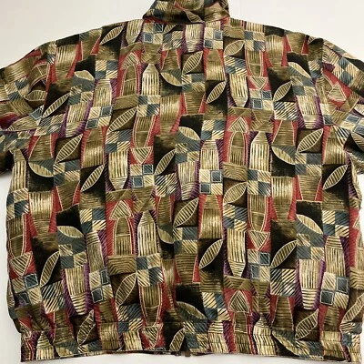 Chaqueta de bombardero de seda vintage para mujer talla grande años 80’s usable hojas artísticas Foto 1 de 4