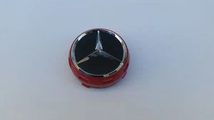 4PCS MERCEDES BENZ 0004000900 RAISED AMBER RED /BLACK CENTER CAP W/ CHROME STAR - Picture 1 of 4