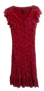Vtg EVA BLUE Scarlet Floral Beaded Chiffon Flutter Sleeve Fairy Dress Size 10 S1 - Picture 1 of 5