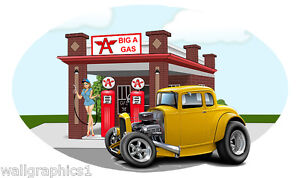 Vintage Big A Gas 32 Ford Hiboy Roadster Wall Graphic Decal Garage Man Cave Art