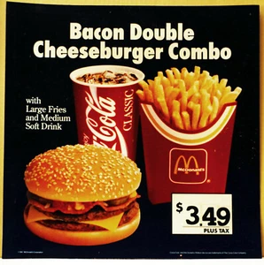 McDonalds Bacon Double Cheeseburger Coca Cola Combo Vtg Translite Sign Ad Poster - Picture 1 of 7