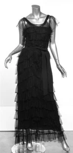 Alberta Ferretti schwarz abgestuft langes Präriekleid Netzärmelkleid 4 S NEU - Bild 1 von 3