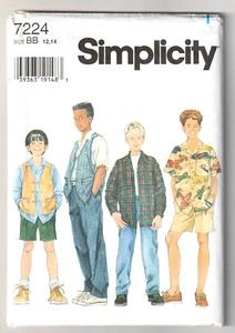 Simplicity 7224 Boys Shirt-Lined Vest-Pants-Shorts Sz 12-14 Sewing Pattern UNCUT - Picture 1 of 2