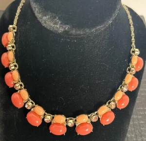 CROWN TRIFARI Coral Peach Cab Crystal Half Bib Chain Necklace - Picture 1 of 14