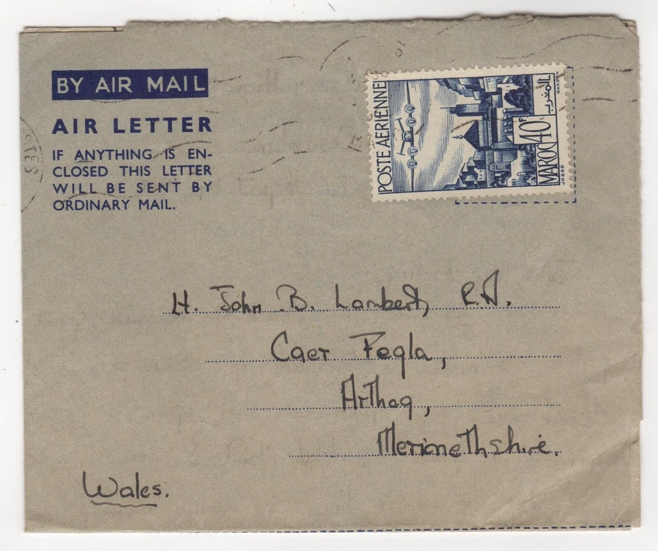 1950 Aug 14th. Air Letter. Casablanca to Arthog, Wales. - Image 1 of 2
