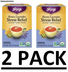 2 PACK Yogi Tea Herbal Stress Relief, Honey Lavender 16 Tea Bags (32 Tea Bags) - Picture 1 of 7