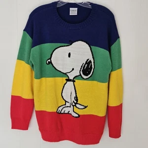 Peanuts Snoopy Unisex-Pullover bunt Regenbogenstreifen Rundhalsausschnitt Größe Large - Bild 1 von 9