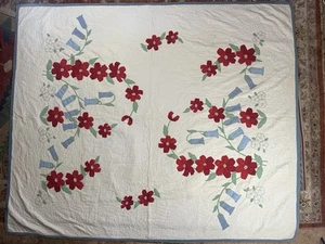 Vtg 30's Applique Antique Quilt Hand Made Flower Vintage 78x93 - Picture 1 of 13