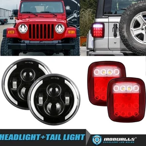 7" LED Headlights Hi-Lo DRL +16LEDs Tail Lights Brake for Jeep Wrangler TJ CJ - Bild 1 von 12