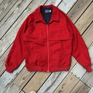 Vintage 70s Pendleton Wool Plaid Lined Cruiser Jacket Bomber Mens Size L Red - Picture 1 of 10