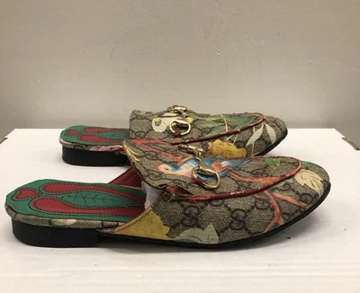 Gucci Princetown Horsebit Supreme Monograma GG Floral Mulas Planas EE. UU. 4 UE 34 C65 Foto 1 de 4