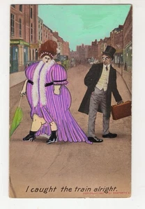 Original Art on Vintage Postcard – Funny Whimsical Folk Painting – Train Humor - Picture 1 of 3